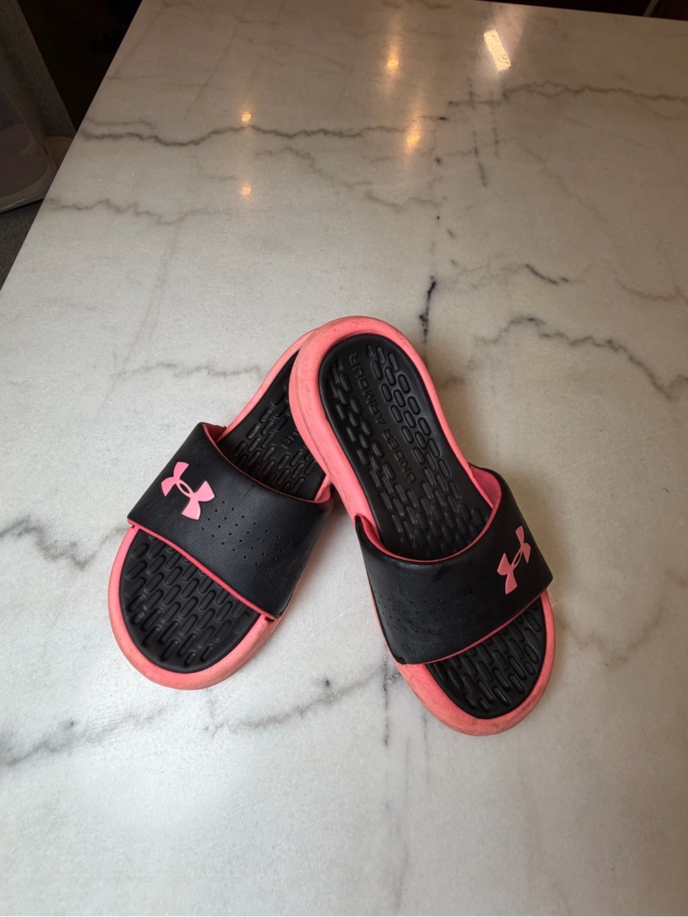 Under Armour Black and Pink Sport Slide Sandals